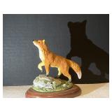 Fox Figurine on Wooden Base