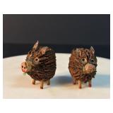 Vintage Handmade Walnut Shell Pig Figurines Set