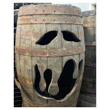 Carved Halloween Themed Wooden Whiskey Barrel
