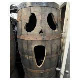 Carved Halloween Themed Whiskey Barrel