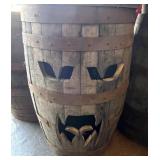 Carved Halloween Themed Wooden Whiskey Barrel