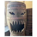 Carved Halloween Themed Wooden Whiskey Barrel