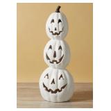 Tall Triple Stacked Carved Pumpkin Decoration