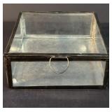 Square glass box with hinged lid, antique
