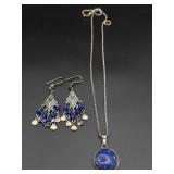 Silver necklace and earrings