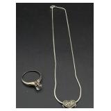 Silver necklace and ring