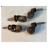 4 MATCHING INDUSTRIAL VINTAGE METAL SWIVEL CASTERS