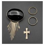 Silver brooch, rings and pendant