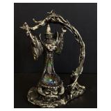 Vintage Steel Wizard Figurine With Glass Cauldron