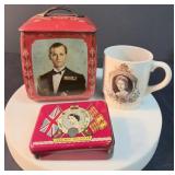 3 Piece Vtg Queen Elizabeth toffee Tin and Cup