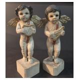 Vintage Craved Solid Wood Angels Sculpture