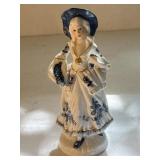 Vintage Blue & White Porcelain Figurine-Lady