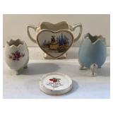 4 Porcelain Decor / 2 Egg Vessels etc