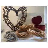 4 Wooden Wreaths, 1 Heart Basket/ 3 Decor