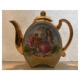 Vintage Gold Teapot- Colonial Scene
