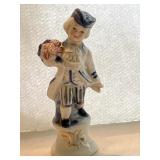 Vintage Porcelain Blue & White Boy Figurine