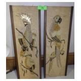 VINTAGE GRAVEL ART COCKATOO & PARROT 8 1/4 x 24