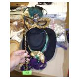 MARDI GRAS HAT, MASK & BEADS, RIBBON
