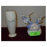 LENOX VASE, HUMMINGBIRD MUSIC BOX (CHIPPED BEAK)