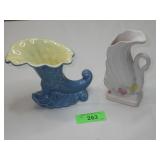 VINTAGE RED WING CORNUCOPIA VASE & HULL SWAN VASE