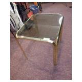 MCM BRASS PLATED END TABLE W/ SMOKE GLASS TOP>>>