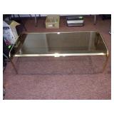 MCM BRASS PLATED COFFEE TABLE W/ SMOKE GLASS TOP>>