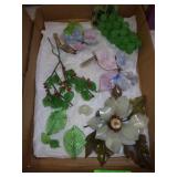 VTG GLASS FLOWERS, GLASS GRAPES, GLASS HOLLY, ETC