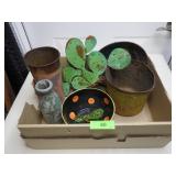 METAL CACTUS CUTOUT, STONEWARE PLANT SAUCER?, >