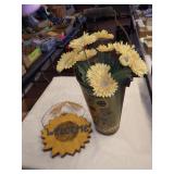 METAL SUNFLOWERS PAIL, WOODEN SUNFLOWER DECOR>>>