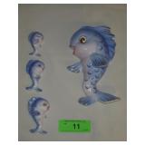 VINTAGE LEFTON BLUE FISH FAMILY WALL PLAQUES>>>>