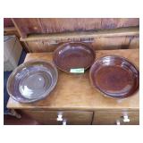3 HANDTHROWN POTTERY PIE PLATES / PLANT SAUCERS
