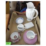 VINTAGE CUP & SAUCER SET, MUSTACHE MUGS, WIRED >>>