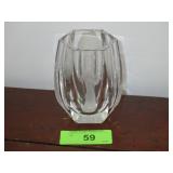 ORREFORS ETCHED CRYSTAL VASE  GIRL W/ FLOWER 4 1/2