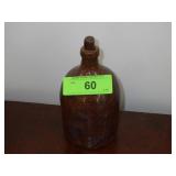 BROWN STONEWARE JUG W/ GLAZED CORK 7"