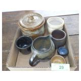 ASST. HANDMADE POTTERY BOWLS, PITCHER, COVERED >>>