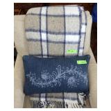 WOOL? THROW & EMBROIDERED DENIM PILLOW