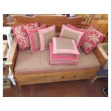 HANDMADE PINE BENCH W/ STORAGE & THROW PILLOWS>>>>