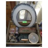 VINTAGE CHEESE BOX, FRAME, CROCK, ABC BLOCKS, ETC