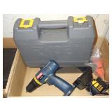 RYOBI DRILL (NEEDS BATTERY), MITER BOX, HACK SAW >