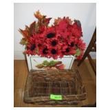 SILK FLOWERS & FALL LEAVES, BASKET