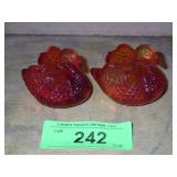 VINTAGE FENTON? CADMIUM GLOW SWAN TRINKET DISHES