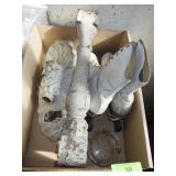 VINTAGE ICE SKATES, BANISTER POST, CEILING LIGHT>>