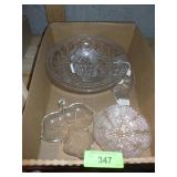 CRYSTAL FRUIT BOWL & SUGAR BOWL, PRESSED GLASS >>>