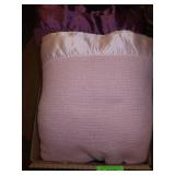 2 VINTAGE BLANKETS W/ SATIN TRIM (PURPLE BLANKETS>