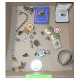 PINBACK BUTTONS, CHRYSLER PINS, TIE CLIPS, ETC