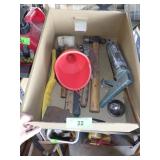 FUNNEL, CAULK GUN, RUBBER MALLET, WIRE BRUSHES ETC