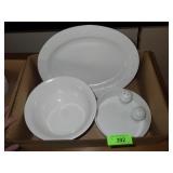 WHITE EMBOSSED SERVING PLATTERS & BOWLS