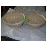 2 VINTAGE McCOY PINK & BLUE BANDED BOWLS W/ CRACKS