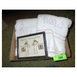 VINTAGE HIS & HERS BATH TOWELS & PICTURE