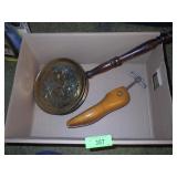 VINTAGE WALL POCKET & WOODEN SHOE STRETCHER